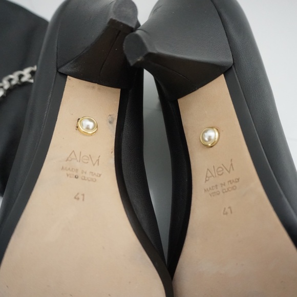 AleVi Milano Futura Chain Black Leather Ankle Booties Silver Wraparound Chain - Picture 8 of 8